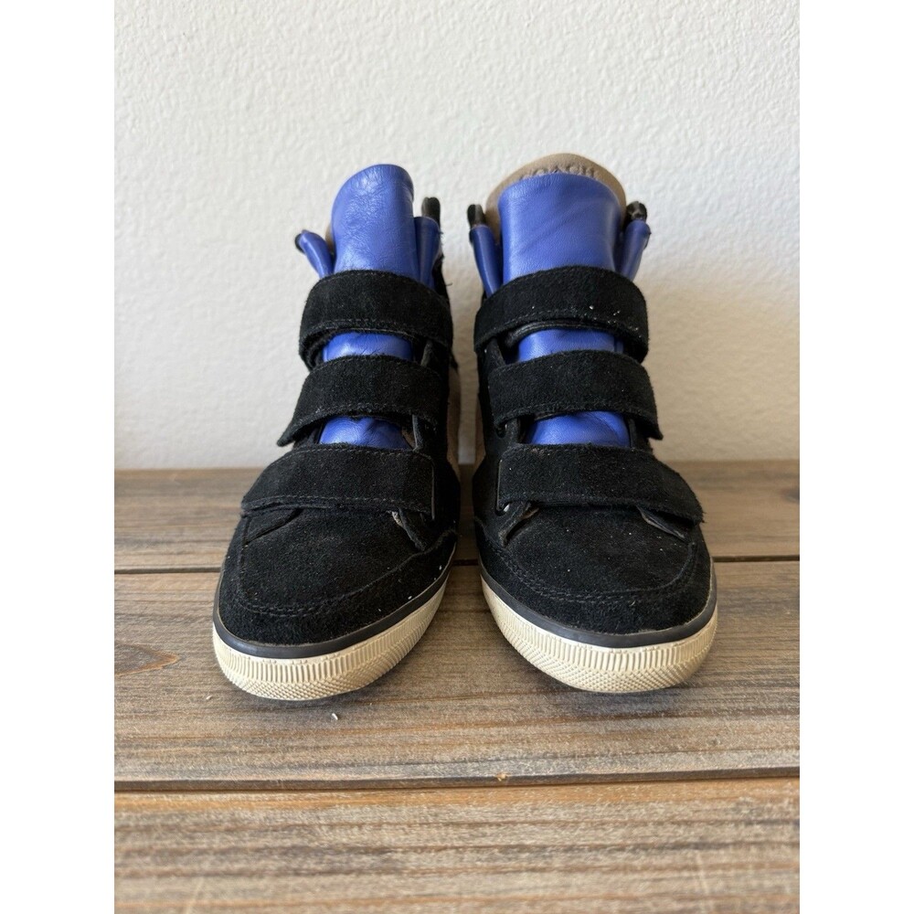 Coach Dreama Sneakers Suede Strap Wedges Size 6B Blue/Black/Tan - Picture 2 of 9